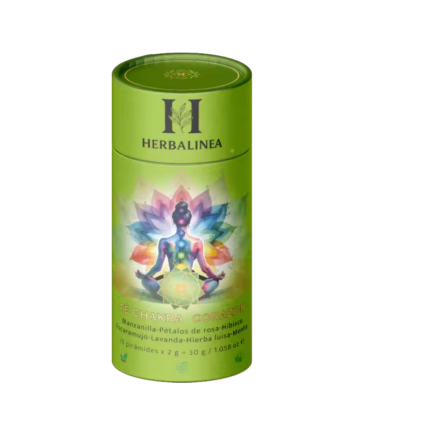 Té Chakra Corazón Herbalinea en tubo verde – Infusión herbal premium de manzanilla, rosa, lavanda e hibisco