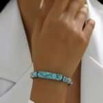 Pulsera de turquesa natural en acero inoxidable ajustable