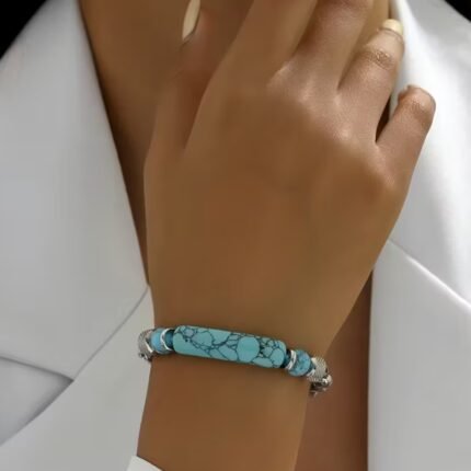 Pulsera de turquesa natural en acero inoxidable ajustable