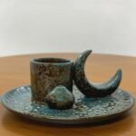 porta incienso de cerámica azul con luna 3 en 1