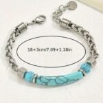 Natural Turquoise and Stainless Steel Bracelet, Protection - Image 3