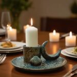 porta incienso de cerámica azul con luna 3 en 1