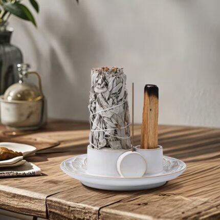 porta incienso de cerámica blanca 3 en 1