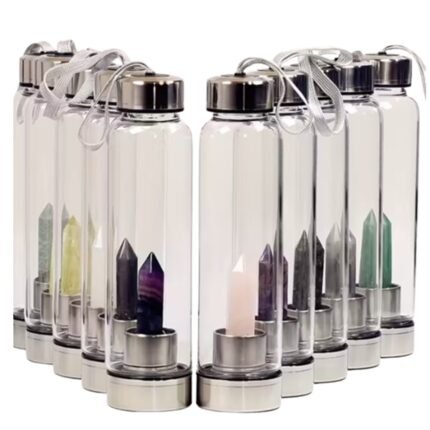 botella de agua energética con cristal