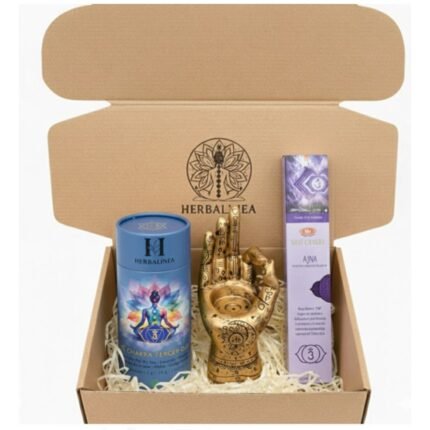 Pack Chakra Tercer Ojo con té en 15 pirámides, incienso 7 Chakras y porta incienso Mano Mística. Ritual de bienestar para potenciar la intuición, la claridad mental y el equilibrio interior.