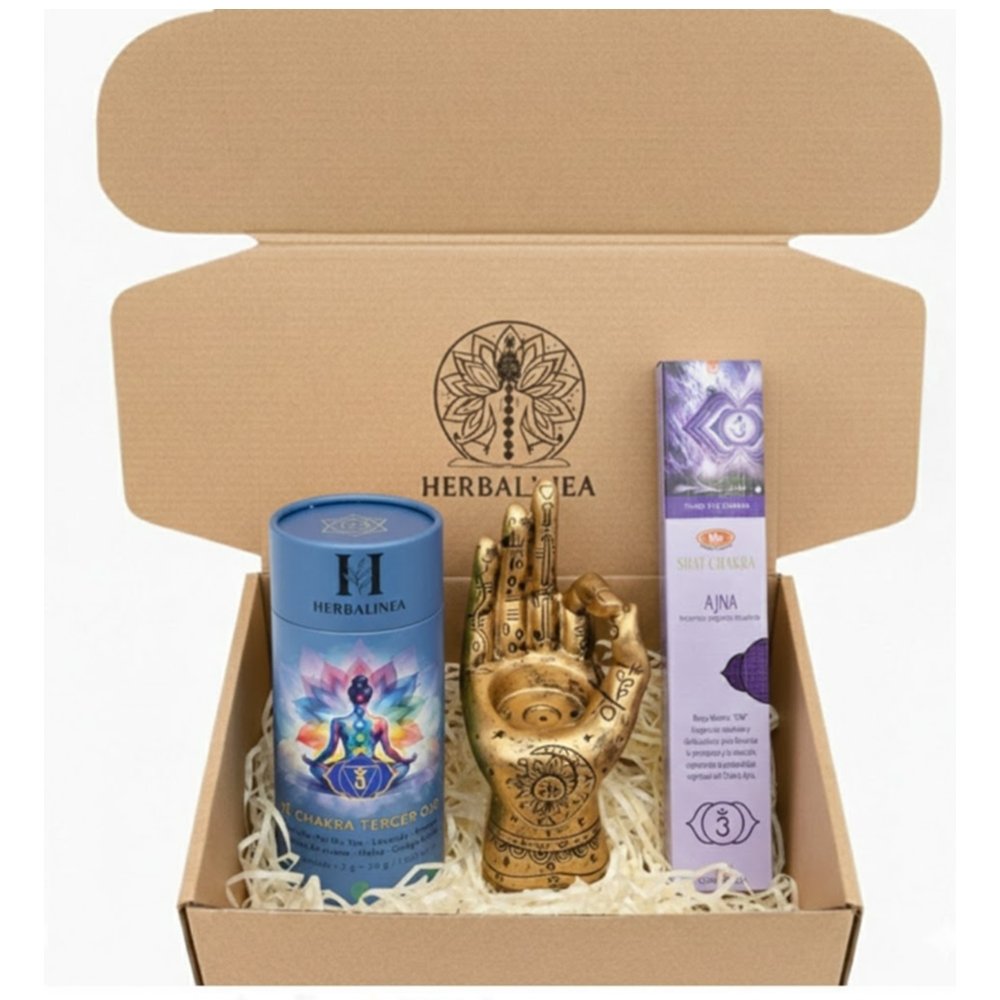 Pack Chakra Tercer Ojo con té en 15 pirámides, incienso 7 Chakras y porta incienso Mano Mística. Ritual de bienestar para potenciar la intuición, la claridad mental y el equilibrio interior. Pack Chakra Tercer Ojo con té en 15 pirámides, incienso 7 Chakras y porta incienso Mano Mística. Ritual de bienestar para potenciar la intuición, la claridad mental y el equilibrio interior.