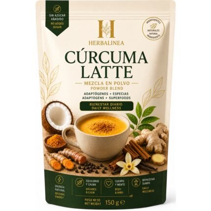 Cúrcuma Latte Herbalinea 150 g | Golden Milk con Adaptógenos, Ashwagandha, Leche de Coco y Superfoods Naturales