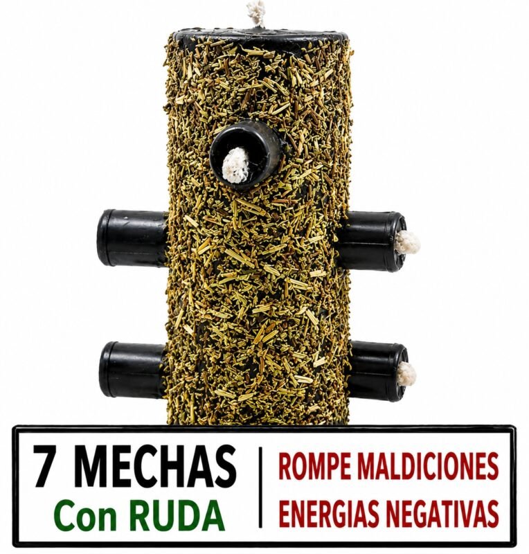 Velón Negro 7 Mechas con Ruda | Limpieza Energética