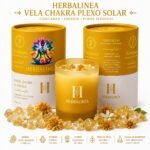 Vela Chakra Plexo Solar con Citrino y Flores Naturales | HERBALINEA