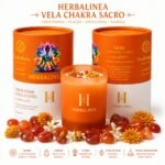 Vela Chakra Sacro con Ágata Roja y Flores Naturales | HERBALINEA