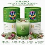 Vela Chakra Corazón con Fluorita Verde y Flores Naturales | HERBALINEA