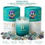 Vela Chakra Garganta con Aguamarina y Flores Naturales | HERBALINEA