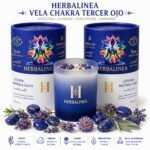 Vela Chakra Tercer Ojo con Lapislázuli y Flores Naturales | HERBALINEA