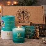 Vela Chakra Garganta con Aguamarina y Flores Naturales | HERBALINEA