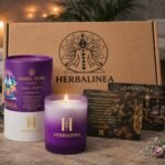 Vela Chakra Corona con Amatista y Flores de Lavanda | HERBALINEA