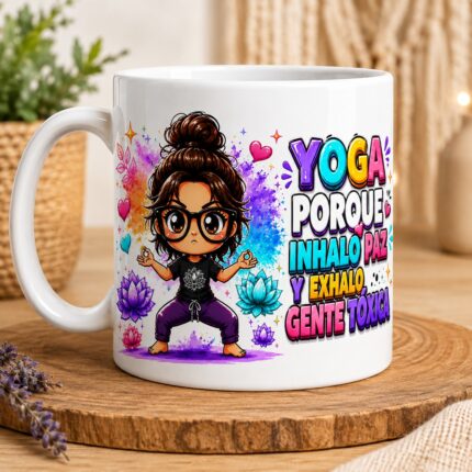 Taza de Cerámica Yoga con Frase Divertida 330 ml | Regalo Original para Yoguis, Meditación y Mindfulness